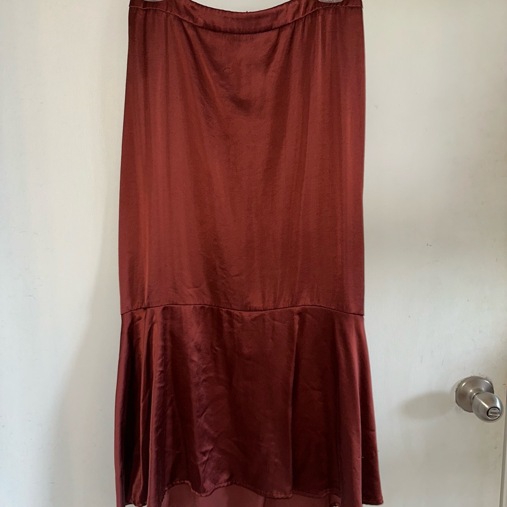 Express Satin Rust Midi Skirt